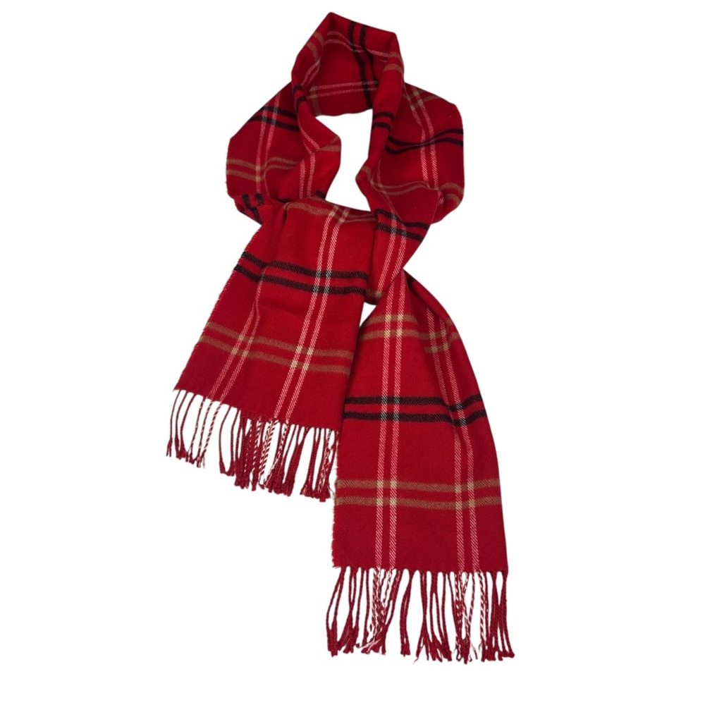 Unbranded EUC Scarf Unisex OS Red‎ 100% Cashmere Plaid Made in Scotland Fringe